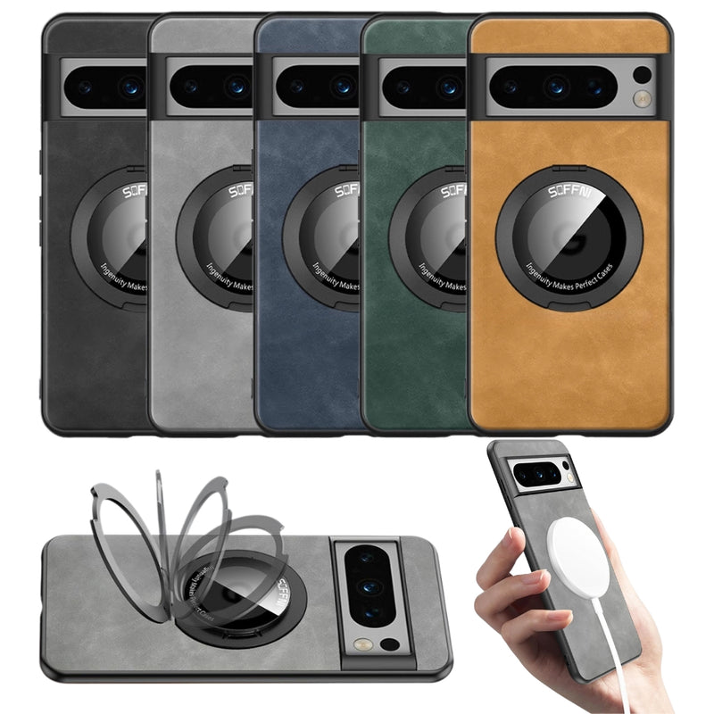 Load image into Gallery viewer, [360° Rotating Bracket] Google Pixel 9/Pro/Pro XL - Silicone + Sheepskin 2 in 1 Magnetic Phone Case
