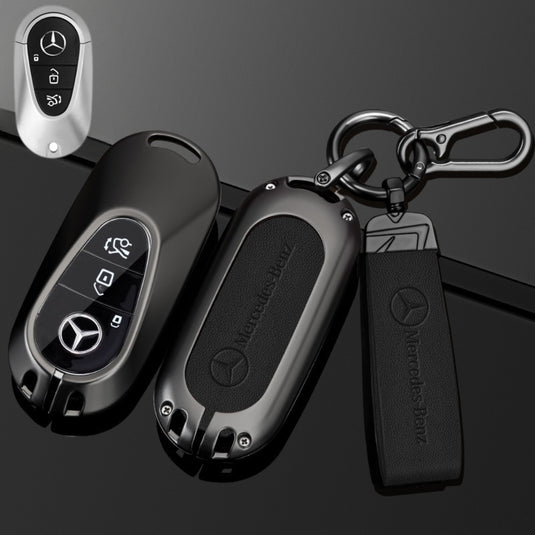 Mercedes Benz Alloy + Leather Protection Car Key Case For Benz A, B, C, E, S, G-Class, GLA, GLB, GLC, GLE, GLS, CLA, CLS, EQC