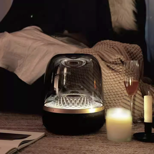 [L21 Max][With Speakers & Stand] 2.1 Channel RGB Crystal Clear Desktop Speaker with Bluetooth 5.4 & AUX-IN, Black & Gold Collector’s Edition