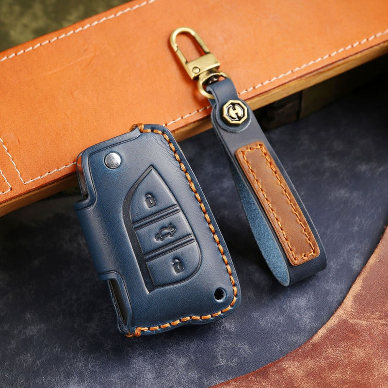 Load image into Gallery viewer, Toyota Handcrafted Genuine Leather Folding Key Protective Case For RAV4, Avalon, Avensis, Aygo, Camry, Corolla
