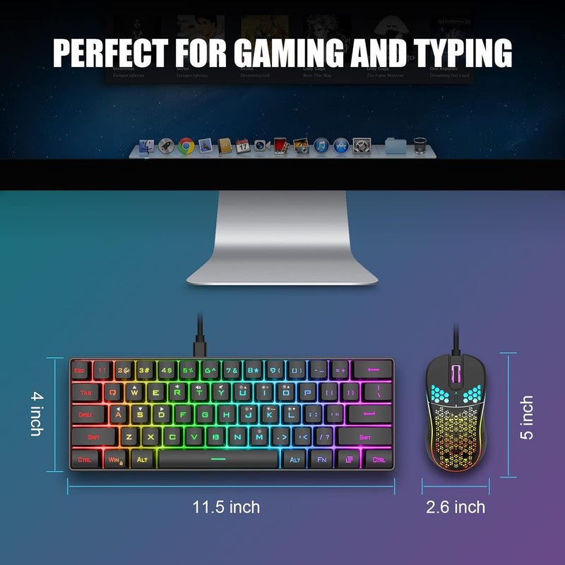 Load image into Gallery viewer, 60% Gaming Keyboard and Mouse Combo, Ultra-Compact 61 Keys RGB Backlit Mini Keyboard, Lightweight 6400 DPI Honeycomb Optical, Wired Gaming Set for PC MAC PS5 Xbox Gamer
