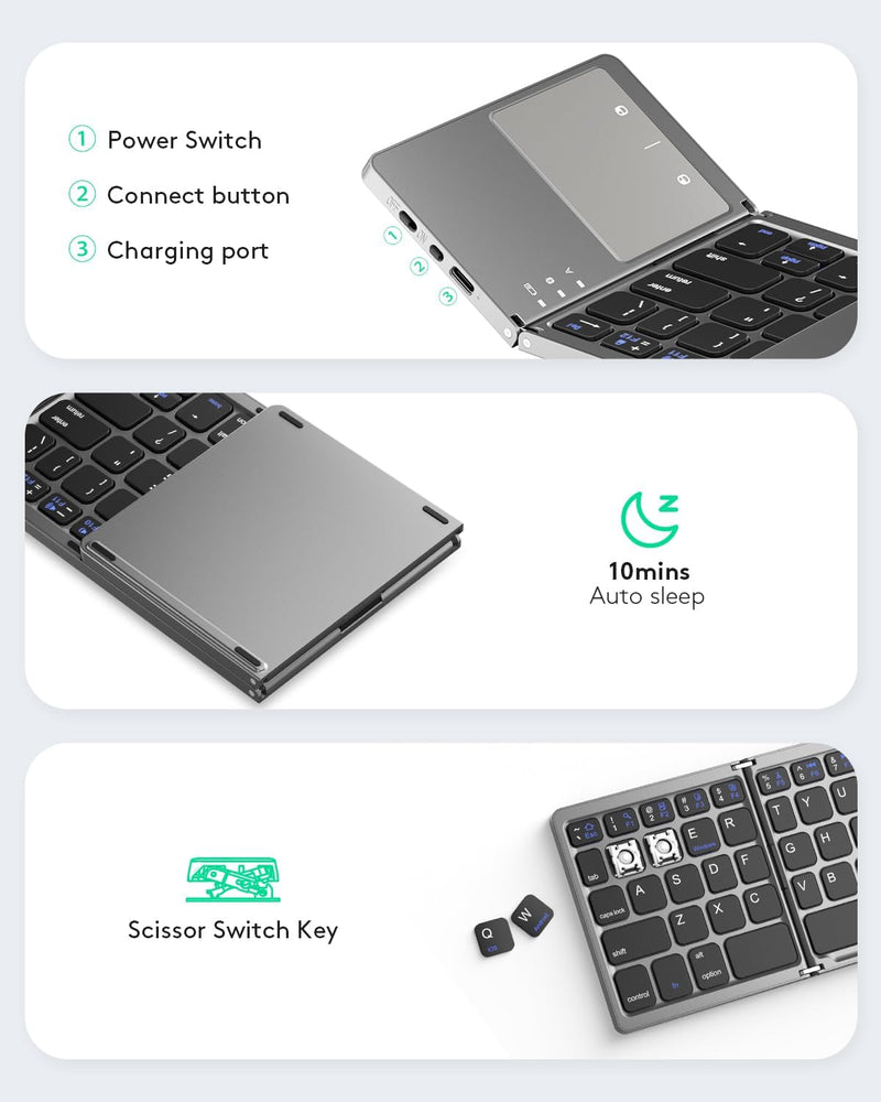 Load image into Gallery viewer, Foldable Bluetooth Keyboard with Touchpad Portable Wireless Keyboard , Rechargeable Full Size Ultra Slim Pocket Folding Keyboard for Android Windows iOS Tablet And Mobile Phone
