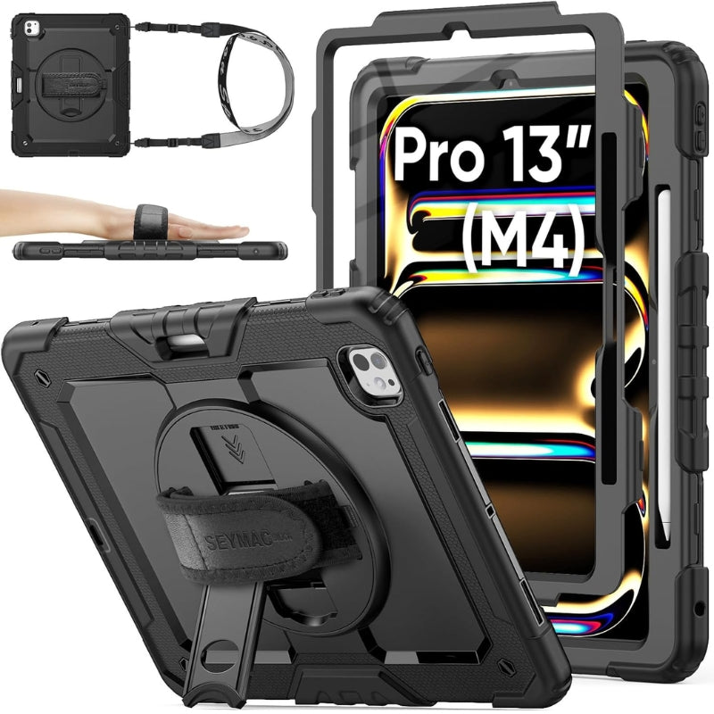 Load image into Gallery viewer, [Built-in 360° Rotating Hand Strap &amp; Stand] Apple iPad Pro 13-inch M4 (2024) Shockproof with Screen Protector Pencil Holder Heavy Duty Series Case
