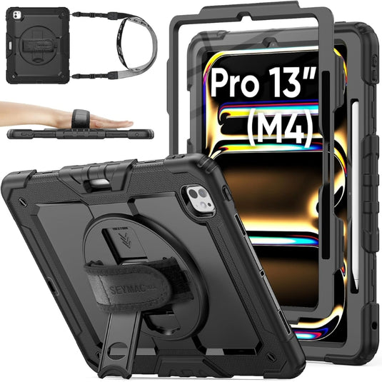 [Built-in 360° Rotating Hand Strap & Stand] Apple iPad Pro 13-inch M4 (2024) Shockproof with Screen Protector Pencil Holder Heavy Duty Series Case