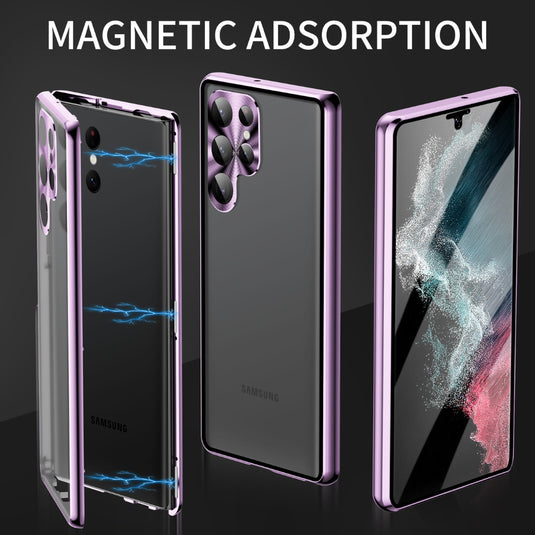 Samsung Galaxy S21/Plus/Ultra - Tempered Glass + Metal + PC 3 in 1 Magnetic Privacy Protection Case