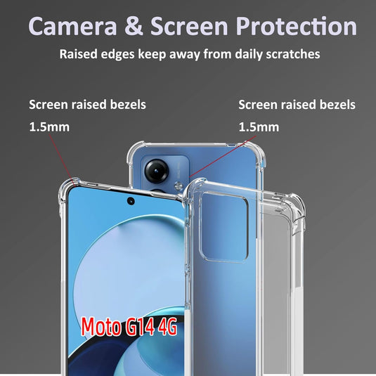 Motorola Moto G14 - AirPillow Cushion Transparent Soft Clear TPU Four Corners Protective Case With 2PC 9H Tempered Glass Screen Protector