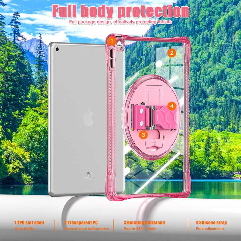 Load image into Gallery viewer, [Built-in Stand][With Wrist Strap] Apple iPad 7/8/9 10.2&#39;&#39; 7/8/9th Gen (2019/2020/2021) Acrylic Transparent Waterproof Heavy Duty Ring Holder Stand Case
