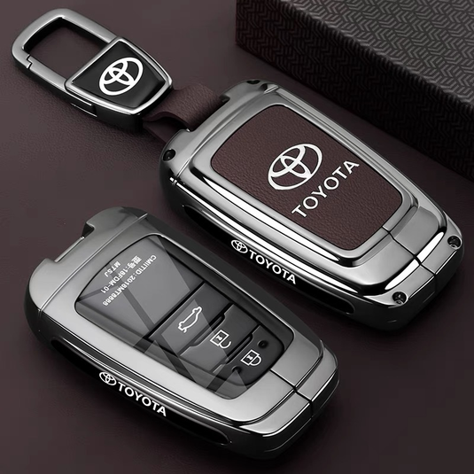 Toyota PU Leather + Zinc Alloy Car Key Fob Case Cover For Corolla, Prius, Camry, C-HR, RAV4, Altis, Land Cruiser Prado