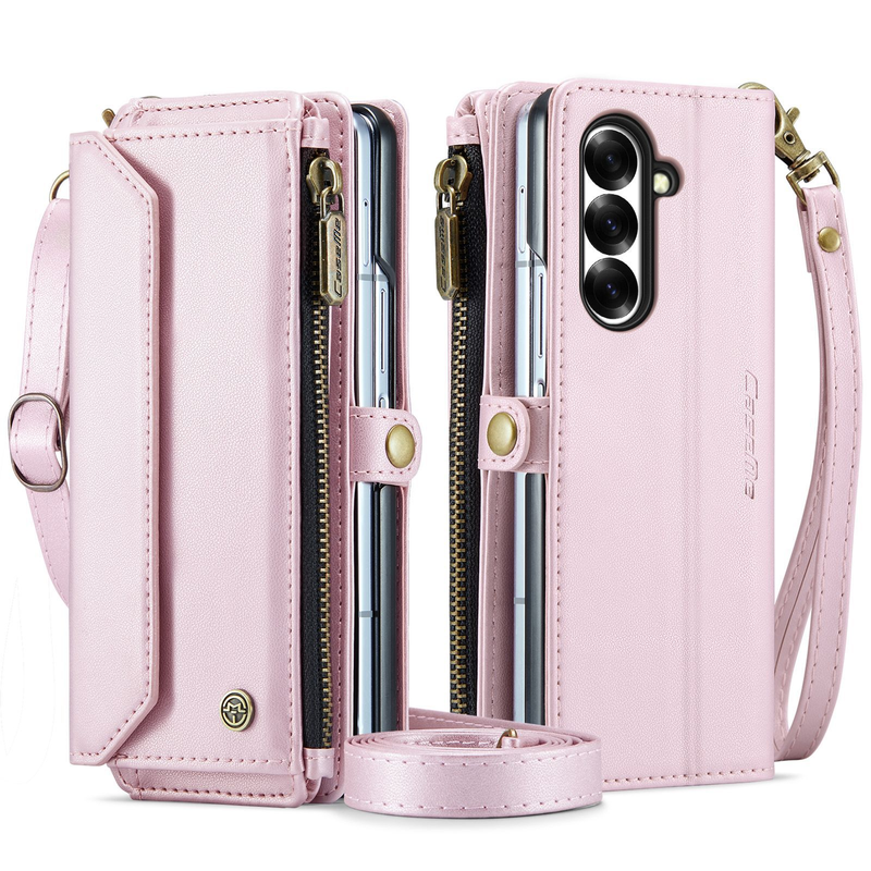 Load image into Gallery viewer, Samsung Galaxy Z Fold7  (SM-F966) - Zipper Style Crossbody PU Leather Wallet Series Stand Case With Lanyard
