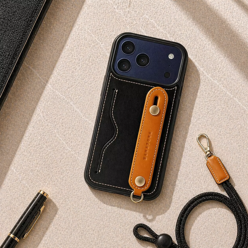 Load image into Gallery viewer, [With Card Slot] Apple iPhone 17 &amp; 17e &amp; Air &amp; Pro &amp; Pro Max - HANATORA Business Premium Genuine Leather Phone Case with Contrast Wrist Strap
