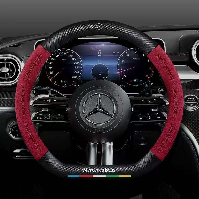 Load image into Gallery viewer, Mercedes-Benz Suede Carbon Fiber Car Steering Wheel Covers For C260L, C200L, GLC, GLA,  E300L, A180, GLB220, CLA
