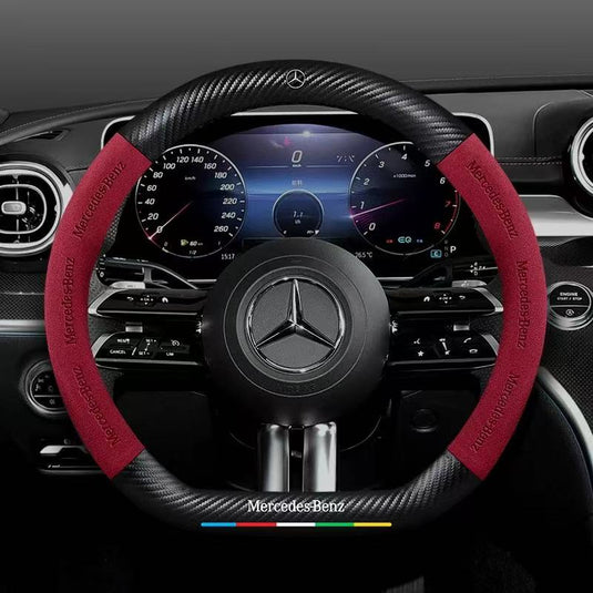 Mercedes-Benz Suede Carbon Fiber Car Steering Wheel Covers For C260L, C200L, GLC, GLA,  E300L, A180, GLB220, CLA