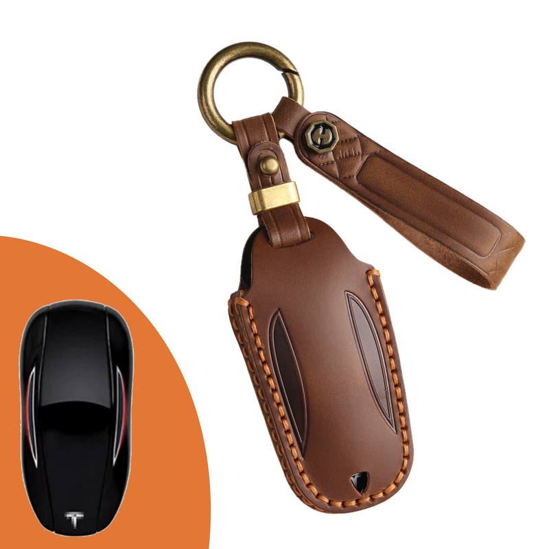 Load image into Gallery viewer, Tesla Handcrafted Genuine Leather Car Key Fob Protective Cover Case For Model 3, Y, S, X
