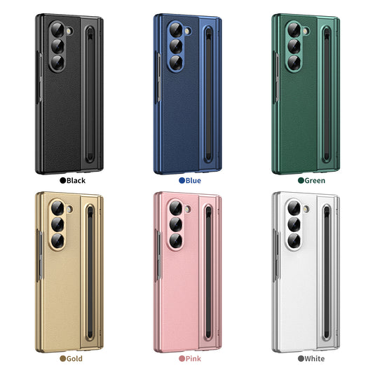 [Built-in Card Slot] Samsung Galaxy Z Fold7 Folding Electroplated PU Leather Case with Tempered Glass Screen Protector