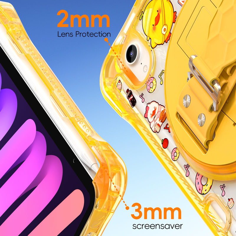 Load image into Gallery viewer, [Built-in Pen Slot][With Shoulder Strap] Apple iPad Mini 6/7 8.3&#39;&#39; 6/7th Gen (2021/2024) Cartoon Kids Transparent Anti-Drop Protective Stand Case
