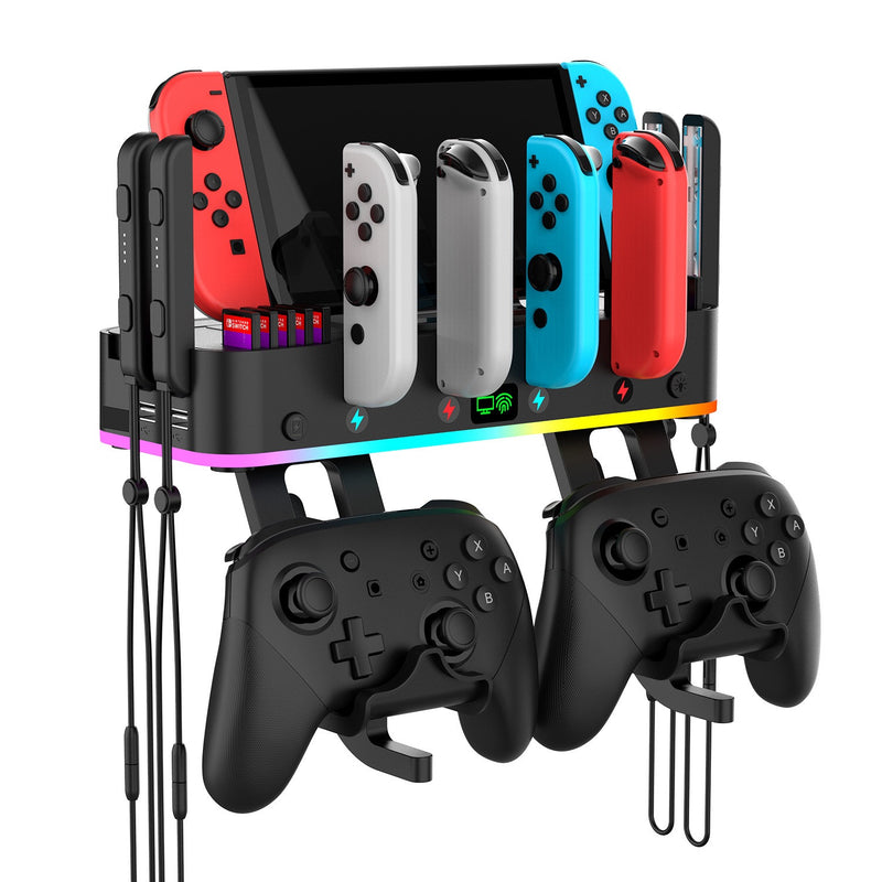 Load image into Gallery viewer, Nintendo Switch &amp; OLED - Multi-functional RGB Wall Mount Stand Handle Hanger Bracket Charging Dock
