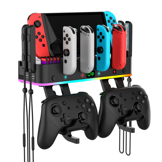 Nintendo Switch & OLED - Multi-functional RGB Wall Mount Stand Handle Hanger Bracket Charging Dock