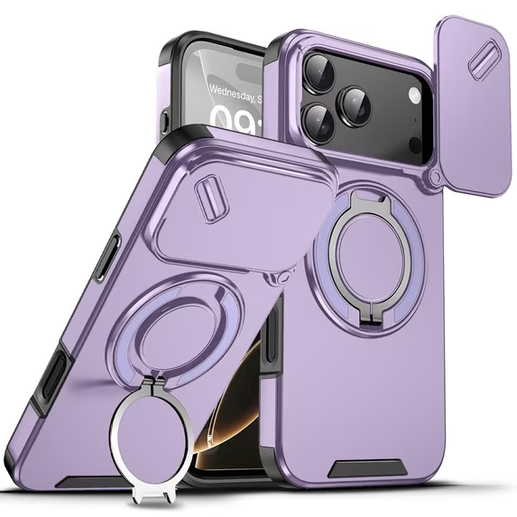 Load image into Gallery viewer, [With Slide Lens Cover] Apple iPhone 17 Pro Max / 18 Pro Max Military-Grade Shockproof Protective Stand Series Case
