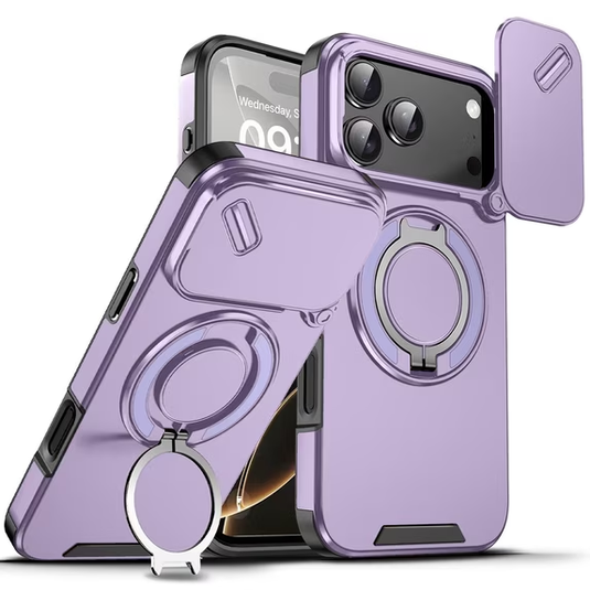 [With Slide Lens Cover] Apple iPhone 17 Pro Max / 18 Pro Max Military-Grade Shockproof Protective Stand Series Case