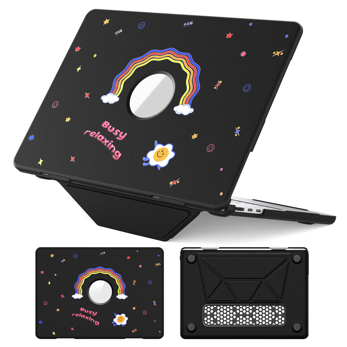 [Built-in Stand] Apple MacBook Pro 14 (A2442 & A2779 & A2918) - Cute Leather Anti-Shock Cooling Case - i-Station Mobile Phone & Electronic Device Repair and Accessories