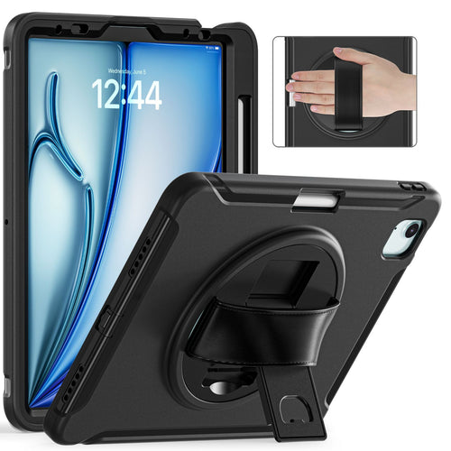 [Built-in Stand][With Wrist Strap] Apple iPad Pro 11-inch 1st/2nd/3rd/4th (2018/2020/2021/2022) & Apple iPad Pro 11-inch M4 (2024) TPU Full-body Heavy Duty Ring Holder Stand Case