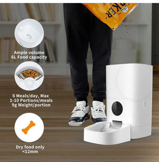 [TUYA Smart Home] 6L Large Pet Cat Dog Smart Automatic Auto Feeder Food Dispenser With HD Camera With APP Control - Polar Tech Australia