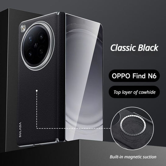 [Magsafe Compatible] OPPO Find N6 - Genuine Leather Magnetic Central Hinge Shockproof Protective Case - i-Station Mobile Phone & Electronic Device Repair and Accessories