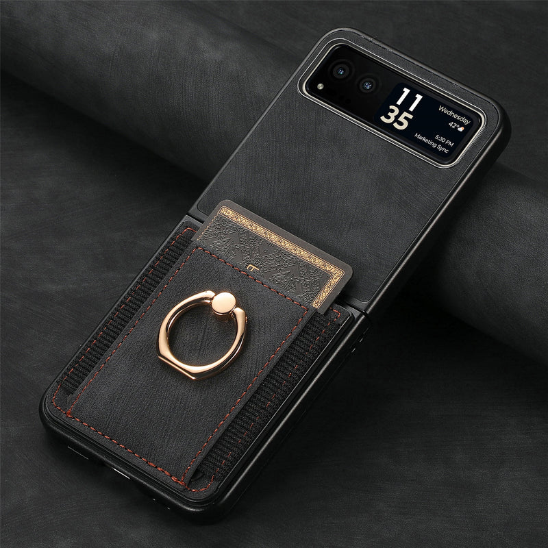 Load image into Gallery viewer, [With Ring Bracket] Motorola Moto Razr 60 PU Vegan Leather Card Slot Protective Case
