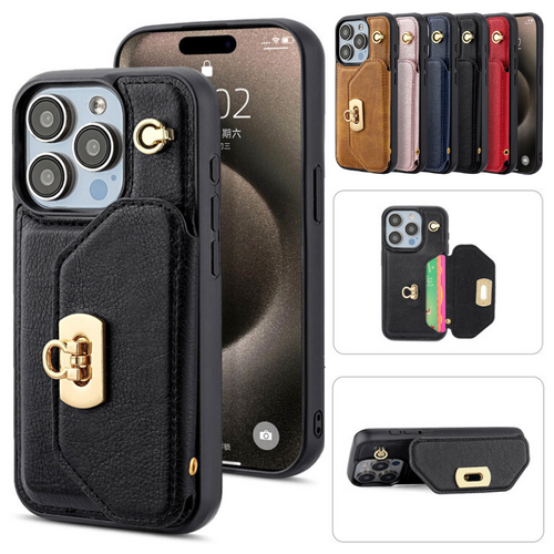 [With Card Slot] Apple iPhone 15/Pro/Pro Max/Plus Lock Buckle Leather Shockproof Wallet Series Case