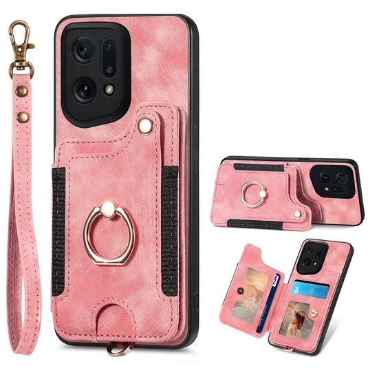 [Built-in Ring Kickstand] OPPO Reno11 / Pro 5G - Multi-functional Wallet Stand Shockproof Case With Lanyard