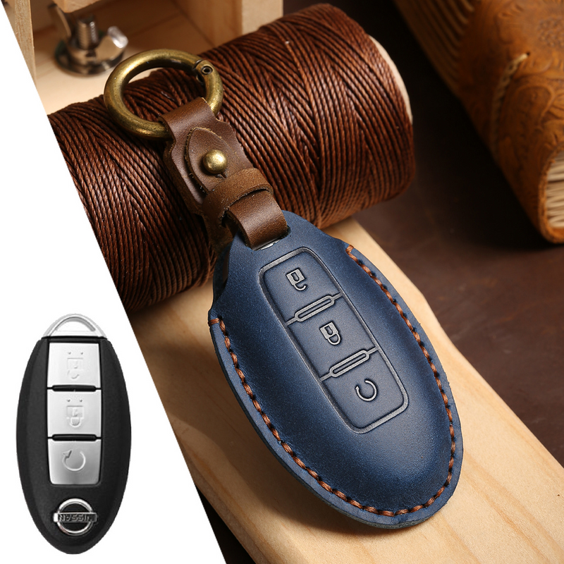 Load image into Gallery viewer, Nissan Handcrafted Genuine Leather Car Key Fob Case Cover For Pathfinder, Murano, Micra, Altima, Sentra,  Note, Juke, Armada, Qashqai
