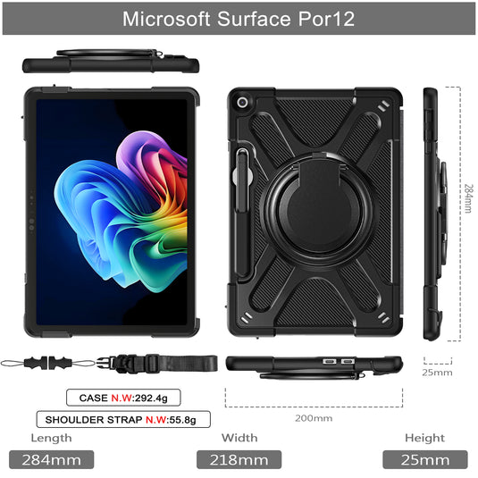 Microsoft Surface Pro 12 (2025) - 360 Degree Rotate Shockproof Heavy Duty Tough Stand Case Cover With Pen Holder