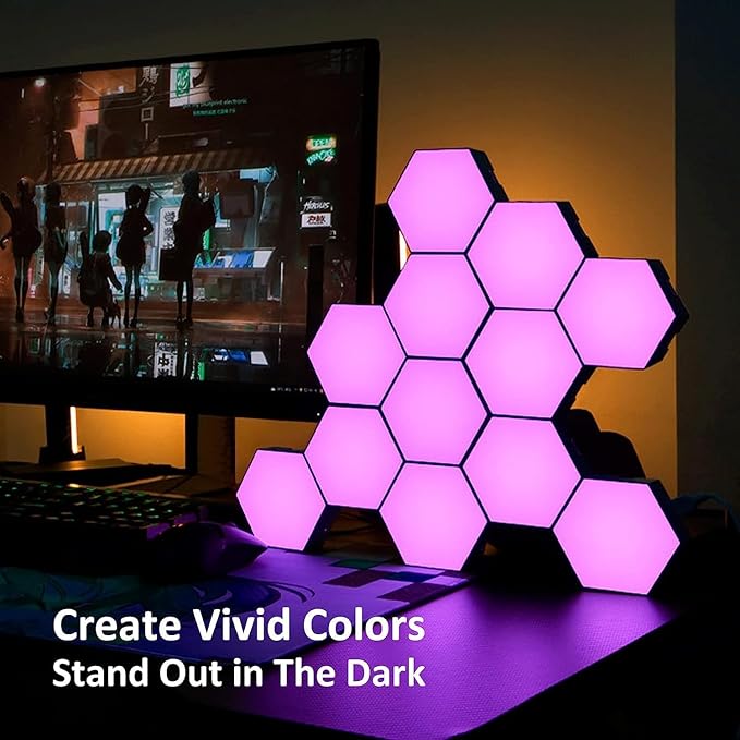 Load image into Gallery viewer, Hexagon RGB LED Smart Light Panels Punch-Free With App Control Gaming Lights Music Sync Hexagon Wall LED Lights DIY Geometry Ambience Lighting for Gaming Room Bedroom Streaming, 6 Panels
