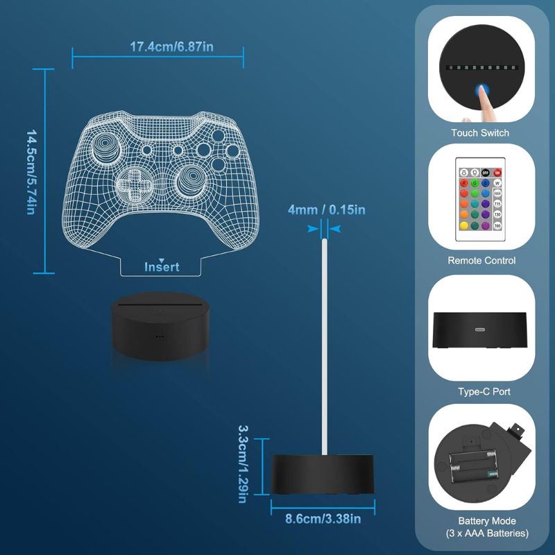 3D Gamepad Night Light Desk Lamps Kids Room Decor Best Festival Birthday Gifts for Game Fan - i-Station Mobile Phone & Electronic Device Repair and Accessories