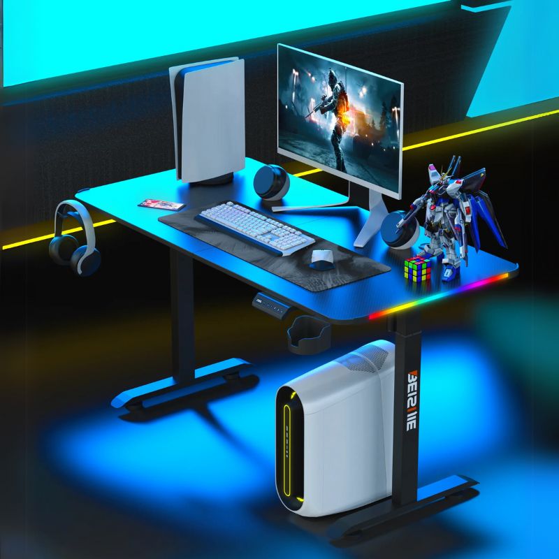 Load image into Gallery viewer, Electric Height Adjustable Standing RGB Gaming Desk with Ergonomic Memory Controller, Motorized Sit Stand Desk with Carbon Fiber Surface, 160x60cm
