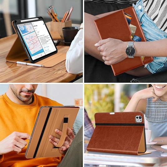 Apple iPad Pro 11-inch M4 (2024) - Premium Leather Business Folio Stand Cover With Pencil Holder - Auto Wake/Sleep And Multiple Viewing Angles Case