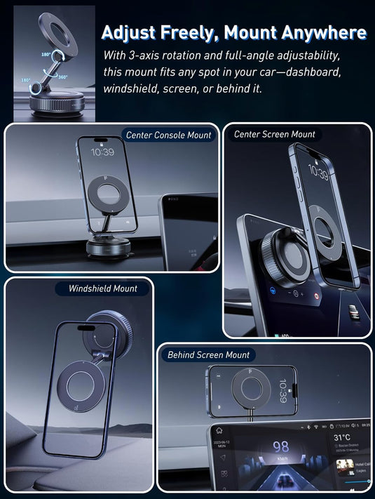 [PT-104] Epoxy Suction Magnetic Car Holder 360° Rotation for Car Dashboard & Wind Screen Strong Magnet - Polar Tech Australia