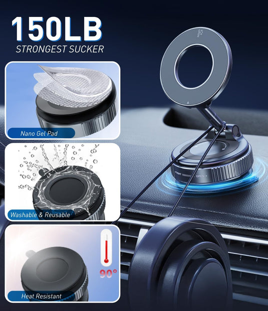 [PT-104] Epoxy Suction Magnetic Car Holder 360° Rotation for Car Dashboard & Wind Screen Strong Magnet - Polar Tech Australia