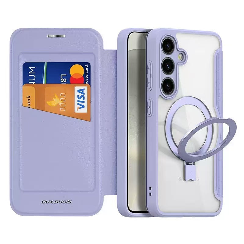 Load image into Gallery viewer, [With Card Slot][Magsafe Compatible] Samsung Galaxy S26/Plus/Ultra - Magnetic Rotating Kickstand Transparent Shockproof Flip PU Leather Wallet Series Case
