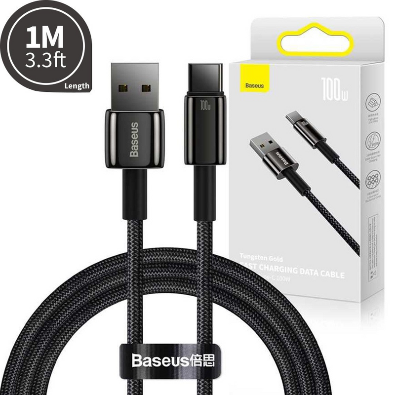 Load image into Gallery viewer, Baseus Tungsten Gold Fast Charging Data Cable USB to Type-C 100W 1m-Black
