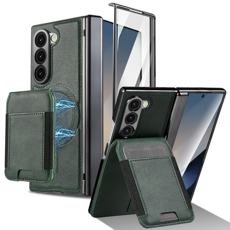 Load image into Gallery viewer, [Magsafe Compatible][With Card Holder] Samsung Galaxy Z Fold7 Foldable Leather Stand Case with Screen Protector
