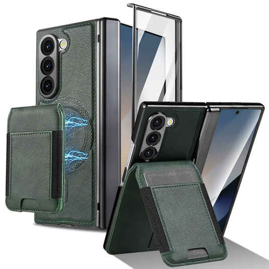 [Magsafe Compatible][With Card Holder] Samsung Galaxy Z Fold7 Foldable Leather Stand Case with Screen Protector