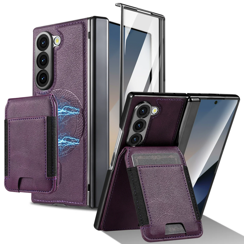 Load image into Gallery viewer, [Magsafe Compatible][With Card Holder] Samsung Galaxy Z Fold7 Foldable Leather Stand Case with Screen Protector

