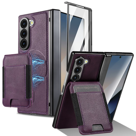 [Magsafe Compatible][With Card Holder] Samsung Galaxy Z Fold7 Foldable Leather Stand Case with Screen Protector