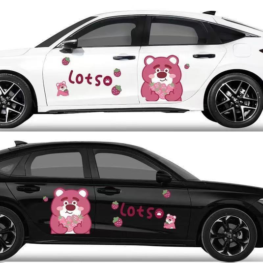 Cute Strawberry Bear Car Body Sticker – Self-Adhesive Kawaii Lotso PVC Soft Film For Car Decoration - i-Station Mobile Phone & Electronic Device Repair and Accessories