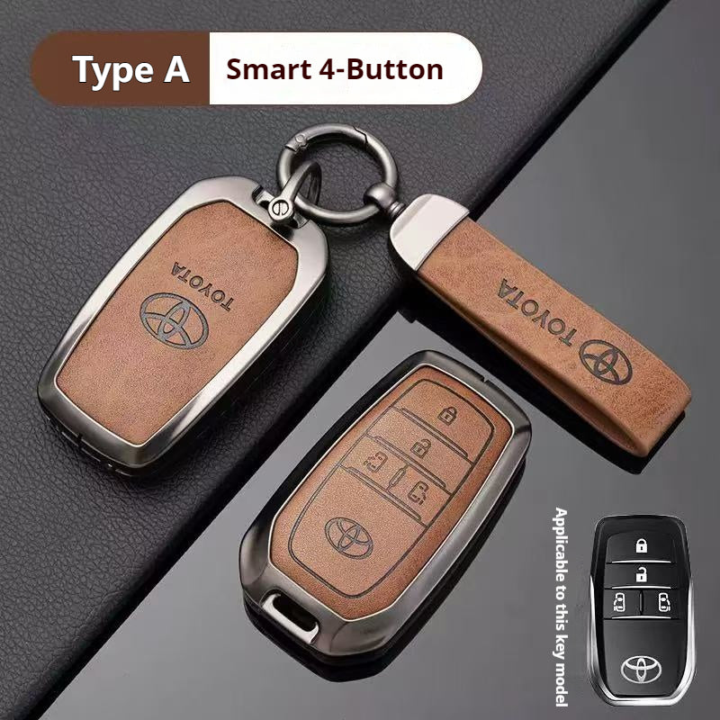 Load image into Gallery viewer, Toyota Zinc Alloy + PU Leather Car Key Fob Case Cover For Camry, RAV4, Highlander, Prado, Crown
