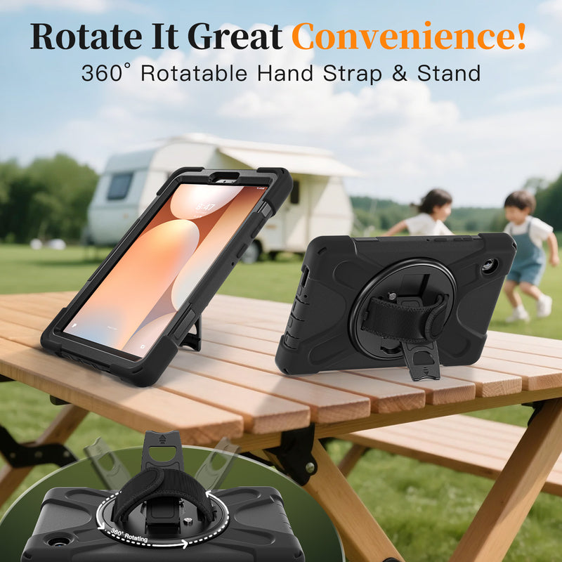 Load image into Gallery viewer, Samsung Galaxy Tab A11  (2025) 8.7&quot; - Heavy Duty 360 Degree Rotate Stand Hand Strap Case With Shoulder Strap
