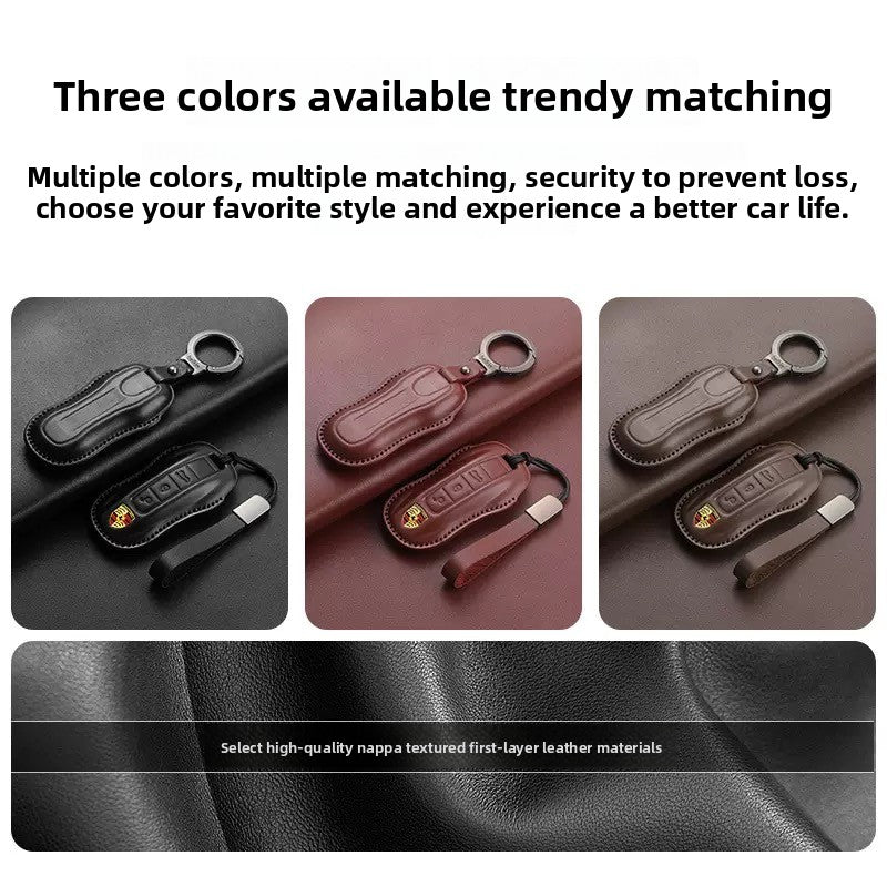Load image into Gallery viewer, Porsche Full-wrap Genuine Leather Car Key Fob Case Cover For Macan, Cayenne, Panamera, 911, Boxster
