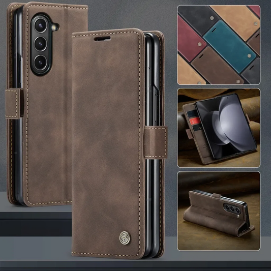 [With Card Slot] Samsung Galaxy Z Fold 6 SM-F956 Matte PU Leather Shockproof Wallet Series Case