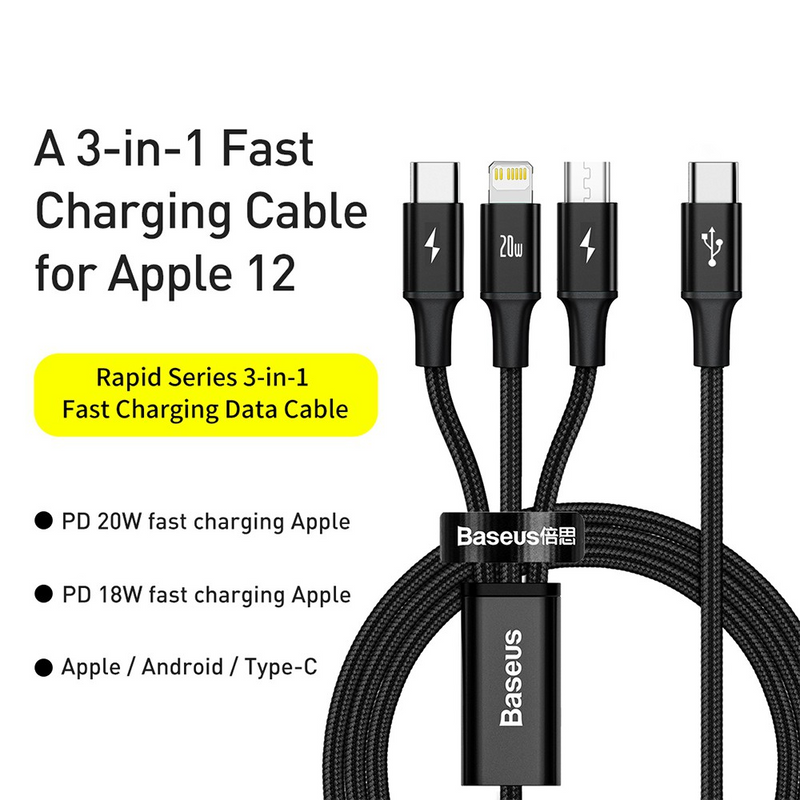 Load image into Gallery viewer, Baseus Rapid Series 3-in-1 Fast Charging Data Cable Type-C to C+L+C PD 20W 1.5M - i-Station Mobile Phone &amp; Electronic Device Repair and Accessories
